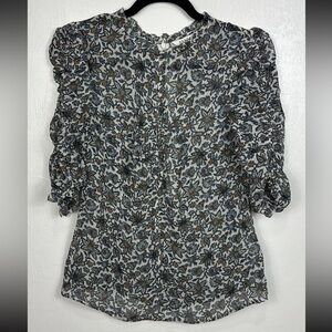 Veronica Beard Natuka Boho Floral Silk Half Sleeve Multicolor Blouse Top Size 6